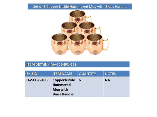 Copper nickel hammered mug set close-up showing brass handle detail — Indian Art Villa