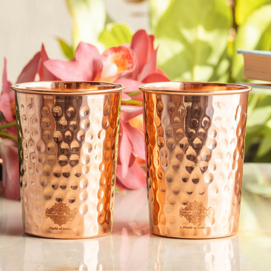 Pure Copper Diamond | Hammered | Shine Finish | Luxury Glasses-275 ML