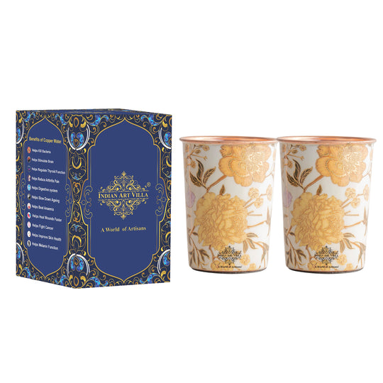 Every copper glass for drinking water in this set of 2 is handcrafted by Indian Art Villa with detailed precision