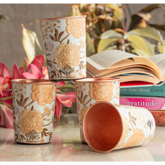Pure Copper Gold Flower Print Glass – 275 ML