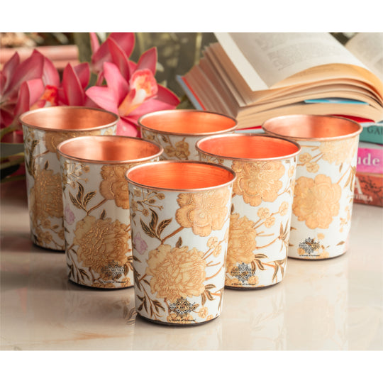 Pure Copper Gold Flower Print Glass – 275 ML
