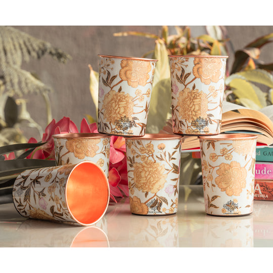 Pure Copper Gold Flower Print Glass – 275 ML