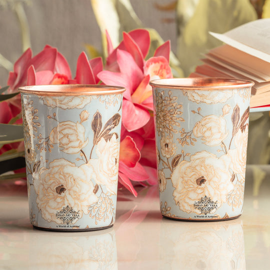 Pure Copper Gold Flower Print Glass – 275 ML
