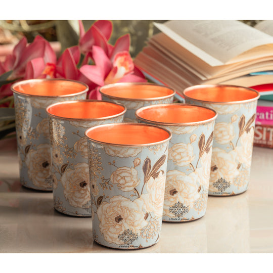 Pure Copper Gold Flower Print Glass – 275 ML