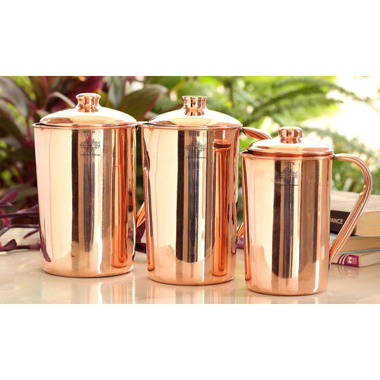 Pure Copper Hammered & Plain Designer Jug With Lid