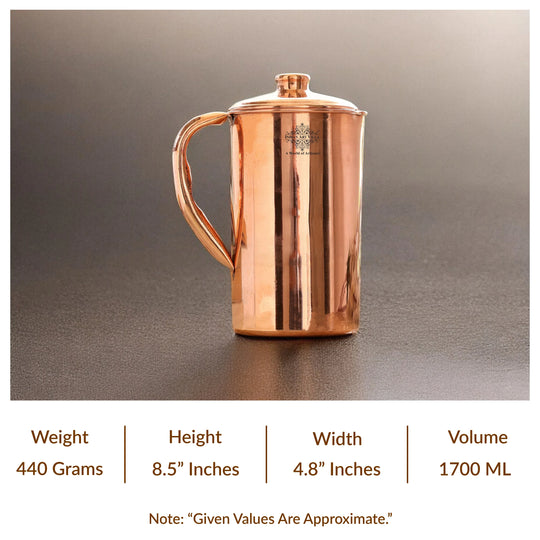 Premium plain copper jug with lid – Indian Art Villa 1300ml sleek water pitcher, handcrafted and functional