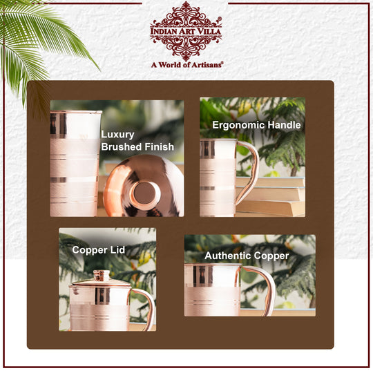 Pure Copper Luxury Design Jug with Lid and Handle – 1700 ML