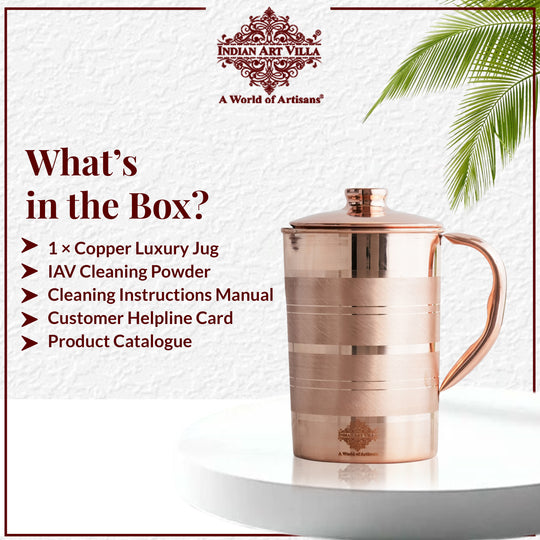 Pure Copper Luxury Design Jug with Lid and Handle – 1700 ML