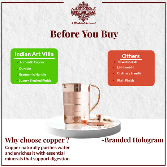 Pure Copper Luxury Design Jug with Lid and Handle – 1700 ML