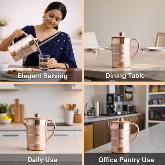 Pure Copper Luxury Design Jug with Lid and Handle – 1700 ML