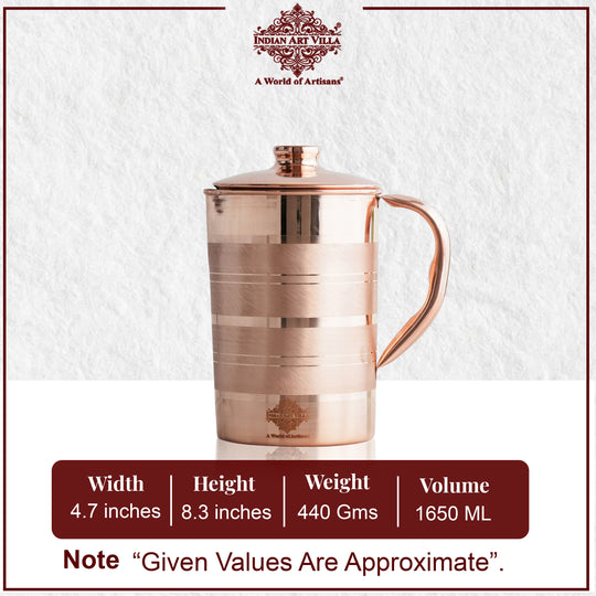 Pure Copper Luxury Design Jug with Lid and Handle – 1700 ML