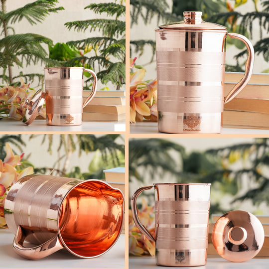 Pure Copper Luxury Design Jug with Lid and Handle – 1700 ML