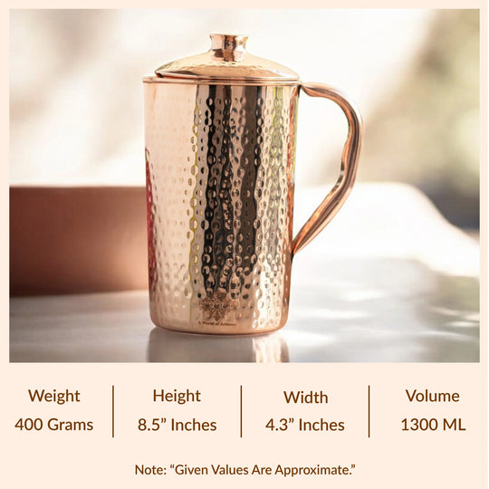 Pure Copper Hammered & Plain Designer Jug With Lid