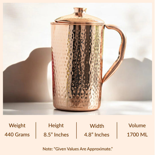 Pure Copper Hammered & Plain Designer Jug With Lid