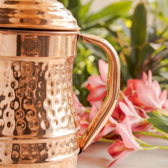 Pure Copper Hammered Maharaja Style Jug With Lid