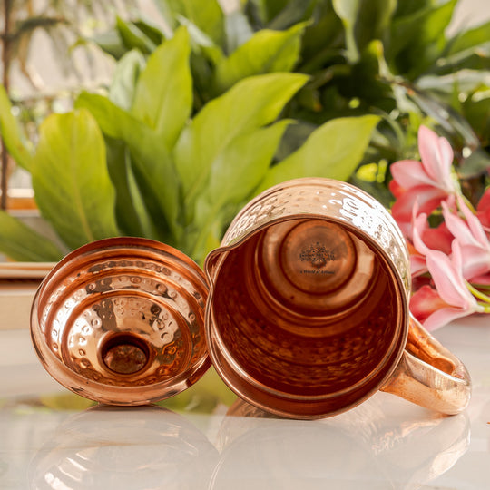 Pure Copper Hammered Maharaja Style Jug With Lid