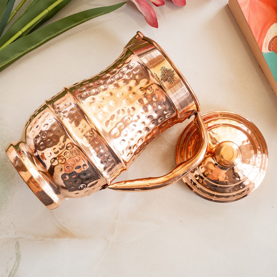 Pure Copper Hammered Maharaja Style Jug With Lid