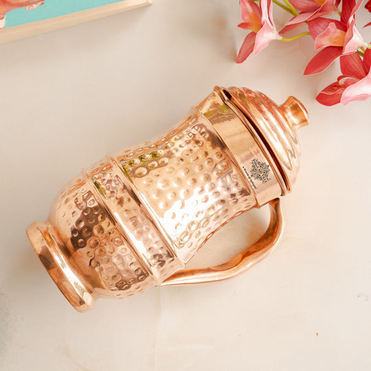 Pure Copper Hammered Maharaja Style Jug With Lid