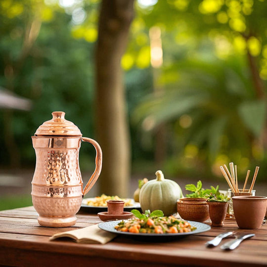 Pure Copper Hammered Maharaja Style Jug With Lid
