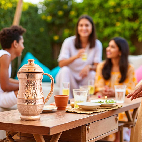 Pure Copper Hammered Maharaja Style Jug With Lid