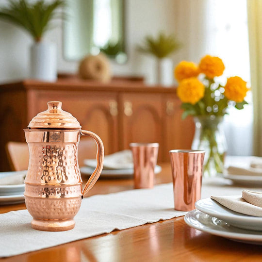 Pure Copper Hammered Maharaja Style Jug With Lid