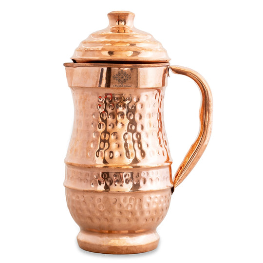 Pure Copper Hammered Maharaja Style Jug With Lid