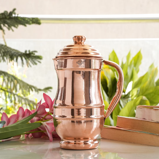 Pure Copper Hammered Maharaja Style Jug With Lid