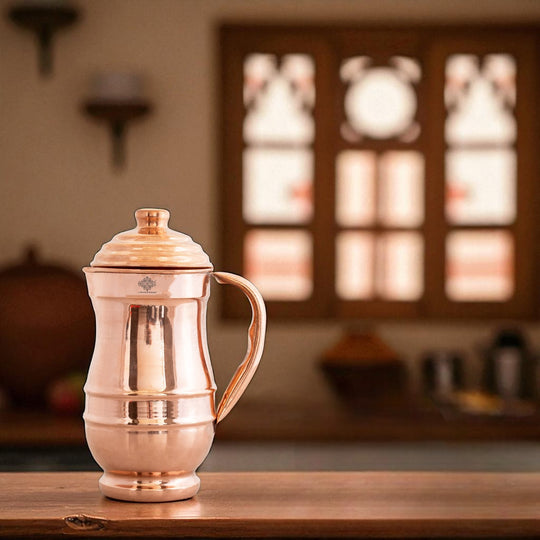 Pure Copper Hammered Maharaja Style Jug With Lid