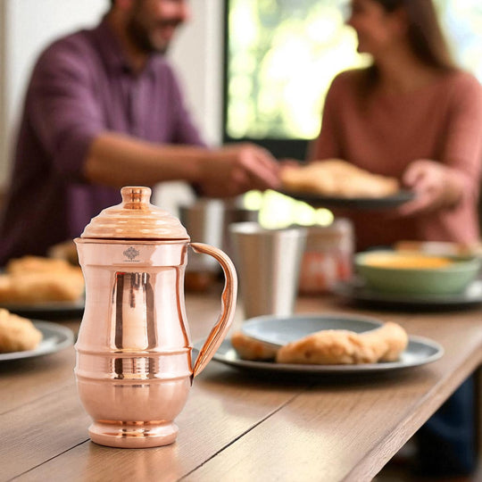Pure Copper Hammered Maharaja Style Jug With Lid
