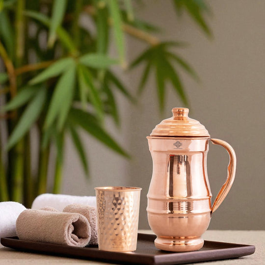 Pure Copper Hammered Maharaja Style Jug With Lid