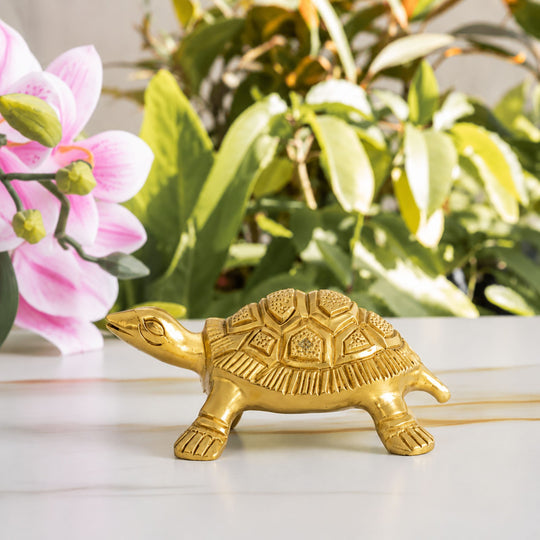 Pure Brass Vastu Fengshui Tortoise Statue - 10.16 CM, Home Decor — Indian Art Villa