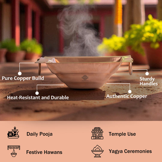 Pure Copper Hawan Kund With Handle On Both Side, For Yagya, Hawan & Poojan Purpose