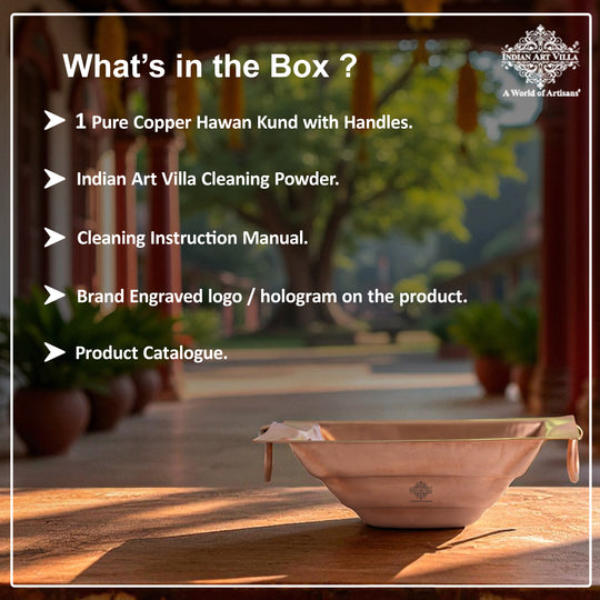 Pure Copper Hawan Kund With Handle On Both Side, For Yagya, Hawan & Poojan Purpose
