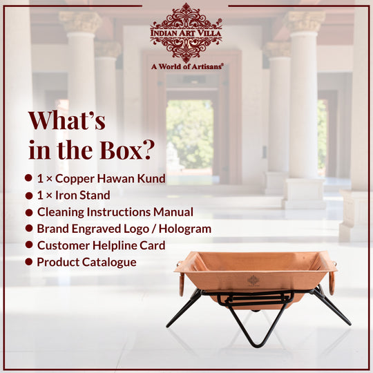 Pure Copper Hawan Kund With Handle On Both Side, For Yagya, Hawan & Poojan Purpose