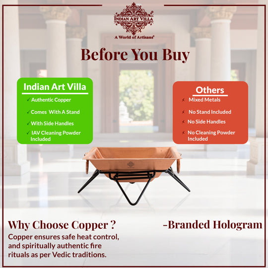 Pure Copper Hawan Kund With Handle On Both Side, For Yagya, Hawan & Poojan Purpose