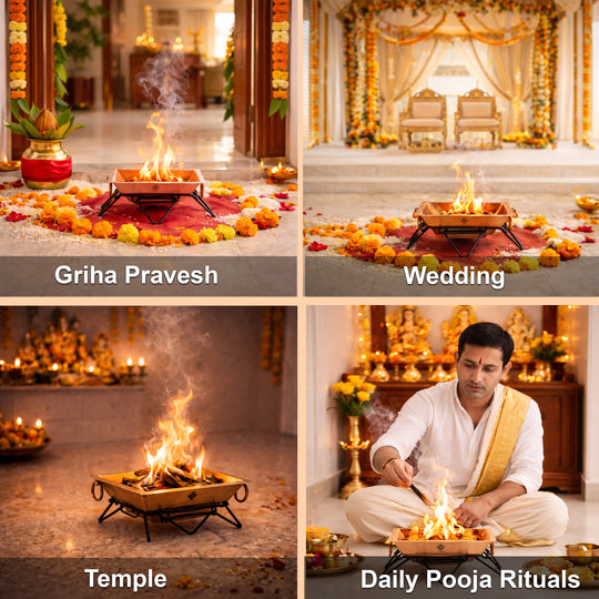 Pure Copper Hawan Kund With Handle On Both Side, For Yagya, Hawan & Poojan Purpose