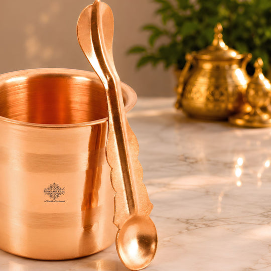 Pure Copper Panch Patra Worship Glass and Spoon — Indian Art Villa