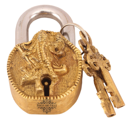 Brass Saraswati Ji design lock front — Indian Art Villa