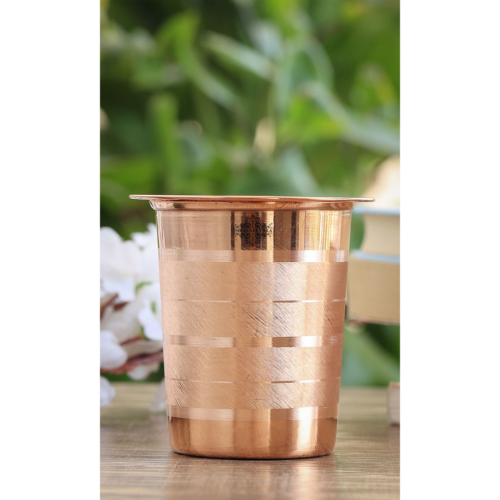 Indian Art Villa Pure Copper Glass, Tumbler Handcrafted in Luxury Design with a Plain Copper Lid, Drinkware, Serveware, 300 ml