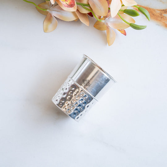 Silver Plated Glass With Half Hammered Design - 275 ML