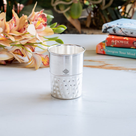 Silver Plated Glass With Half Hammered Design - 275 ML