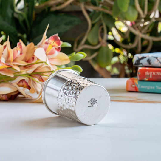Silver Plated Glass With Half Hammered Design - 275 ML