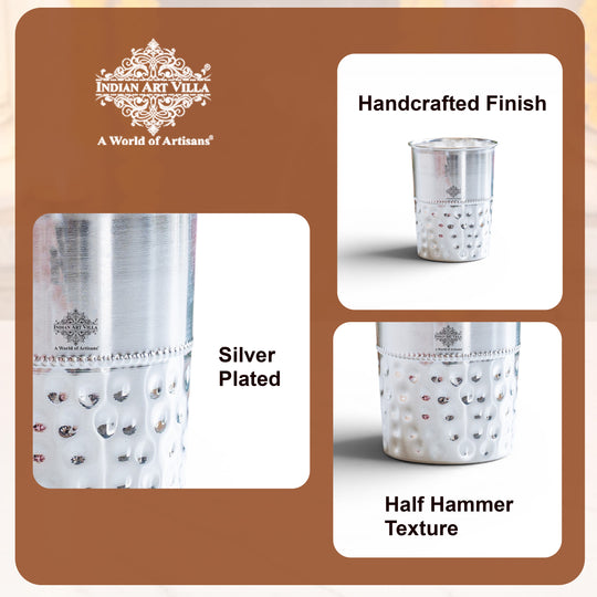 Silver Plated Glass With Half Hammered Design - 275 ML