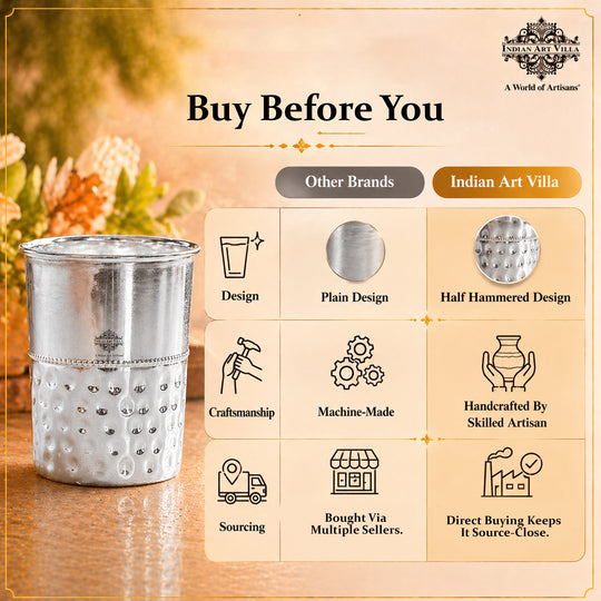 Silver Plated Glass With Half Hammered Design - 275 ML