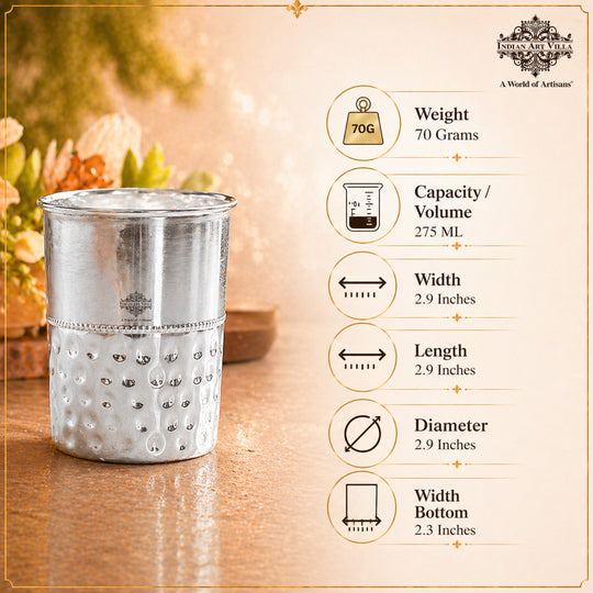 Silver Plated Glass With Half Hammered Design - 275 ML