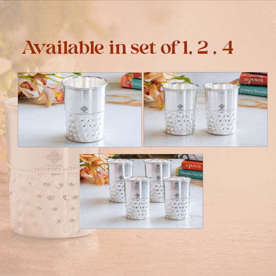 Silver Plated Glass With Half Hammered Design - 275 ML