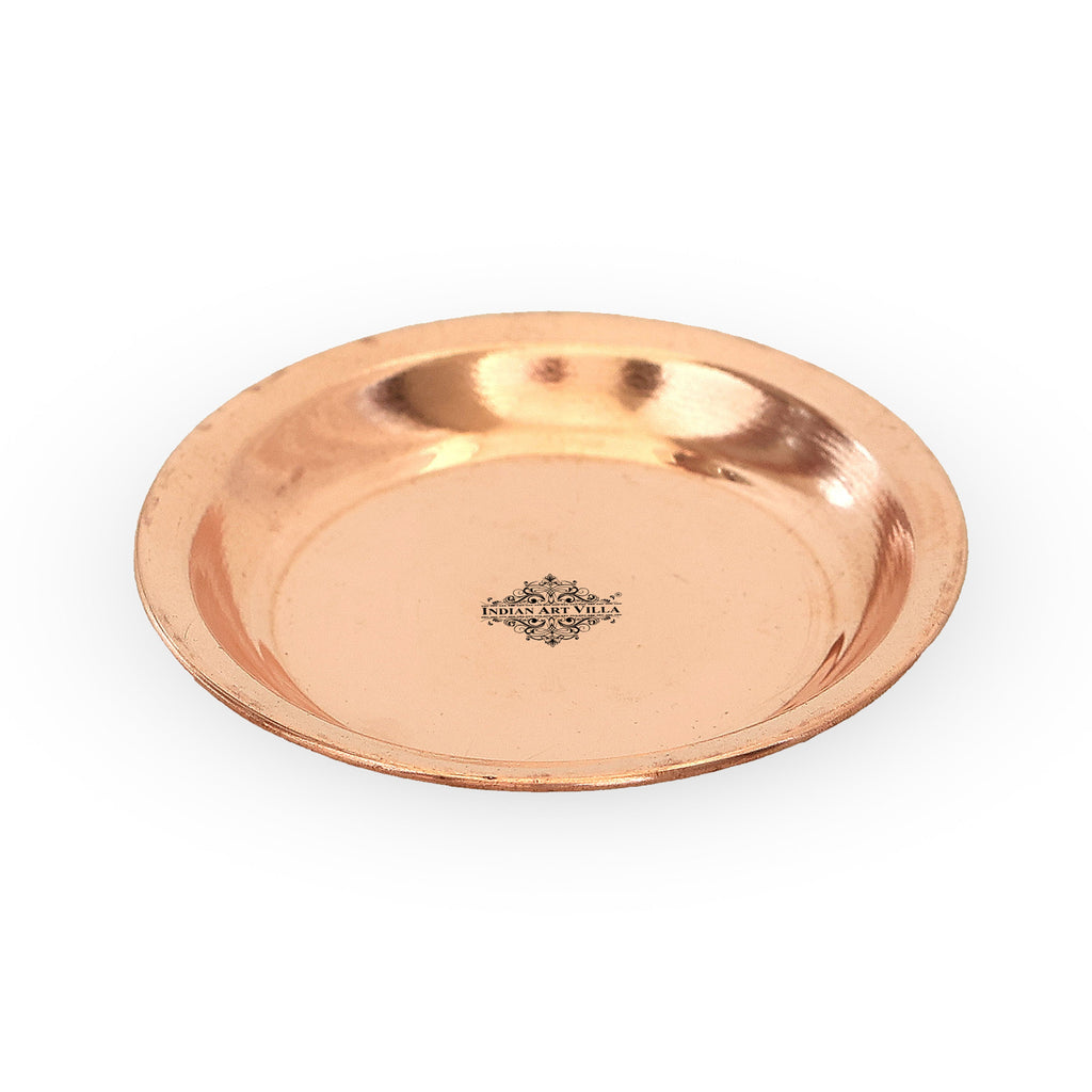 IndianArtVilla Copper Pooja Thali Plate, Poojan Purpose, Spiritual Gift Item, Set of 6 Copper (Brown)