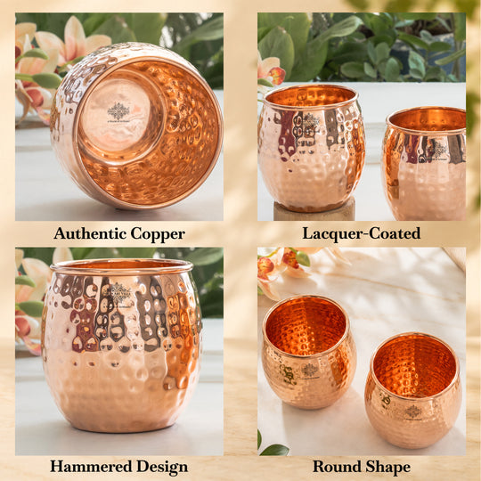 Pure copper round shaped glass 550 ML full view — Indian Art Villa