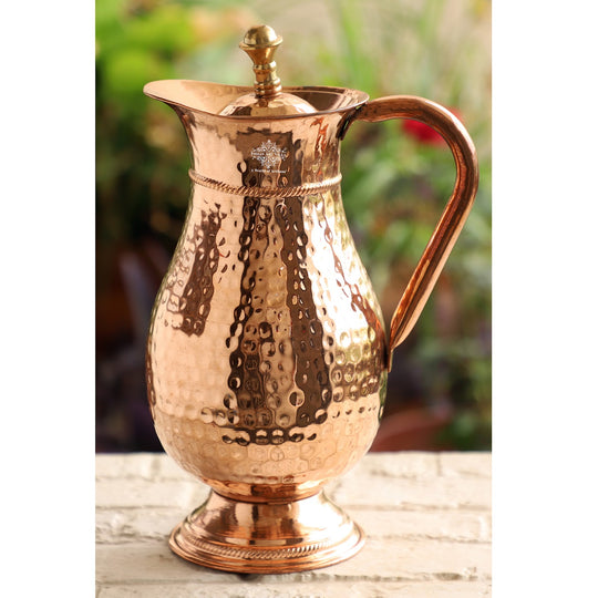 Pure Copper Antique Hammered Design Mughlai Jug with Lid