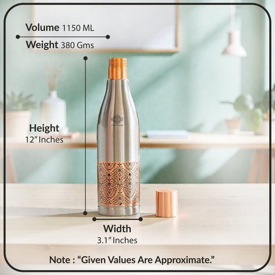Half Embossed Copper Bottle with Lacquer Coated Finish With Nickel Plating